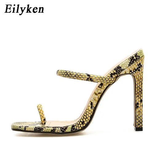 Eilyken/Новые модные летние женские босоножки на высоком каблуке пикантные высококачественные туфли с открытым носком на квадратном каблуке под змеиную кожу Размеры 35-40 - Цвет: Yellow