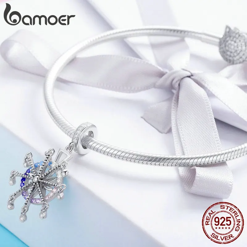 BAMOER Authentic 925 Sterling Silver Ferris Wheel Pendant Colorful Cubic Zircon Charms fit Necklace Bracelets DIY Jewelry SCC869