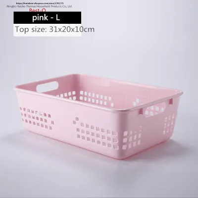 Утолщенная пластиковая корзина для хранения, прямоугольная настольная корзина для хранения файлов - Цвет: pink L