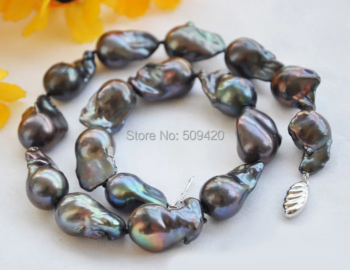 

Free Shipping >>HUGE 17.5" 26mm BLACK BAROQUE KESHI REBORN PEARL NECKLACE 9K