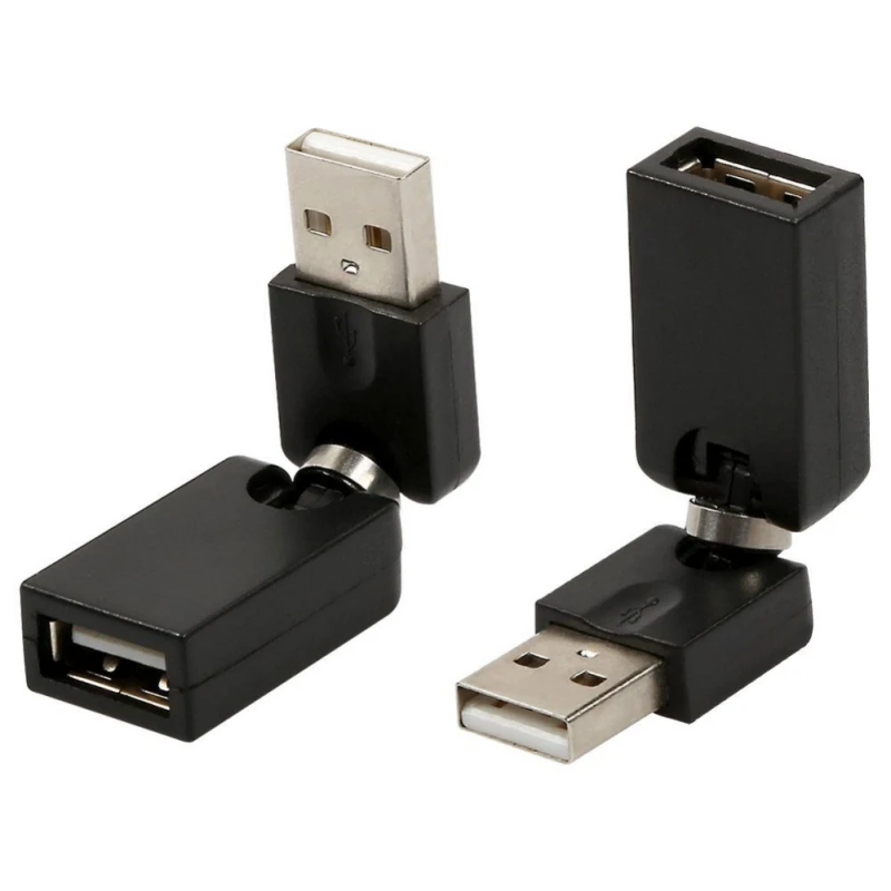 

Universal Black 2Pcs 360 Degree Swivel Adjustable Angle USB 2.0 Male to Female Adapter Cable Convertor