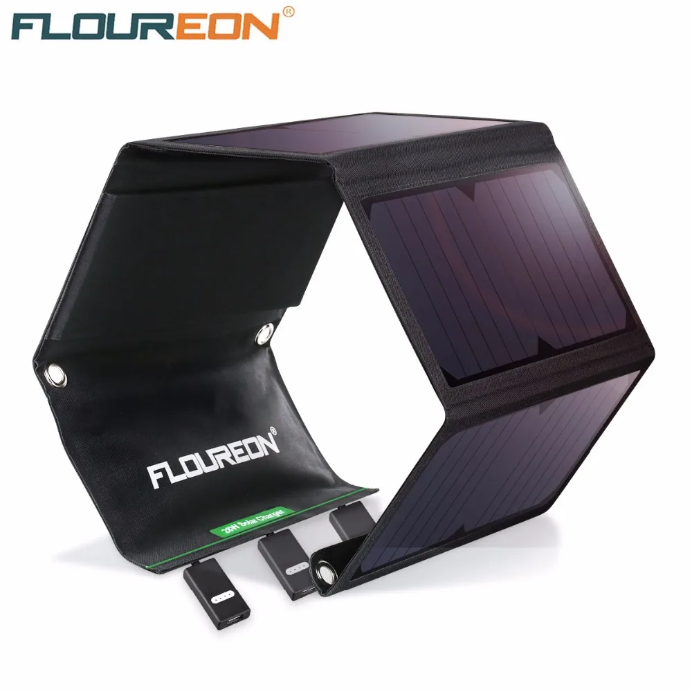 FLOUREON 28 Вт солнечная панель с 3 выходными портами USB водонепроницаемое складное