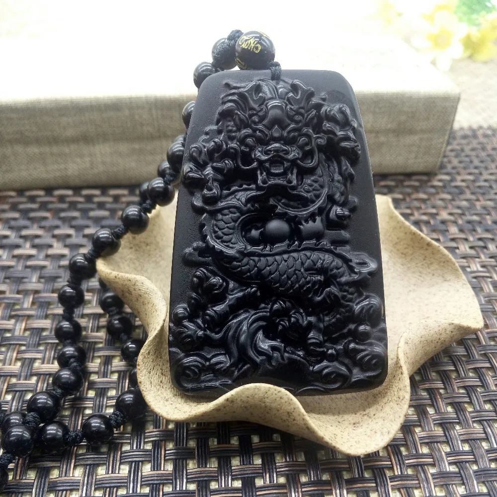 

Drop Shipping Handwork Black Obsidian big Dragon pendant dragon necklace pendant mens jewerlry