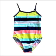 Детский купальник для маленьких девочек, цветные полосатые пуговицы, соединенные в европейском и американском стиле, простые слитные купальники