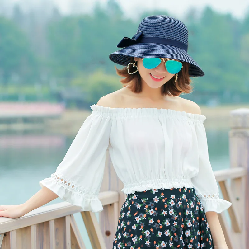 Сезон: весна–лето новая модель корейской мэм складной солнцезащитный крем соломенные шляпы канотье Солнцезащитная Панама Hat Женщины