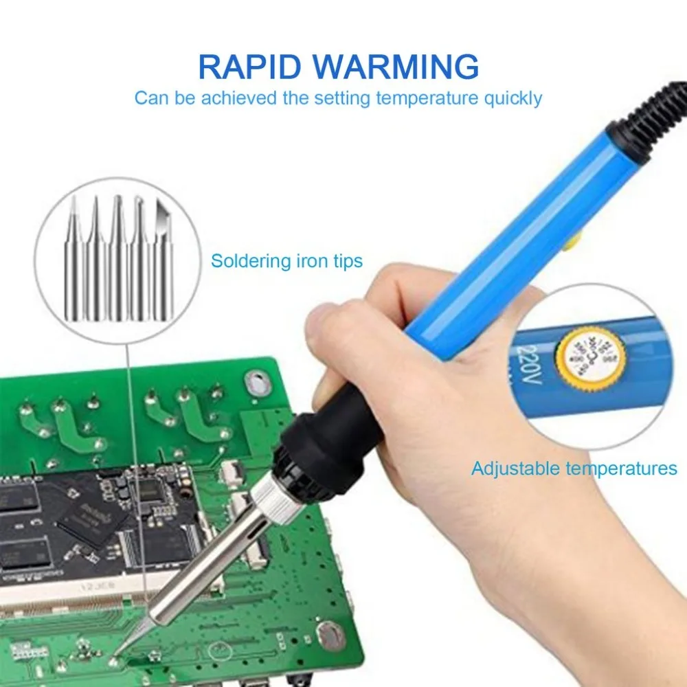 

60W Adjustable Temperature Electric Soldering Iron Welding Tool Kit with Solding Wire Tweezers Desoldering Pump