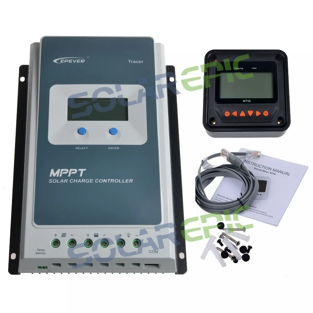 

10A MPPT Solar Charge Controller + Remote Meter MT50 EPEVER Battery Regulator 100V PV Input 12V/24VDC Auto With LCD Display