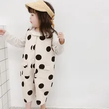 Летняя Новинка, точечная волновая печать, комбинезон для девочек, Свободные Комбинезоны для детей, короткие штаны с большими карманами, детская одежда, детские комбинезоны