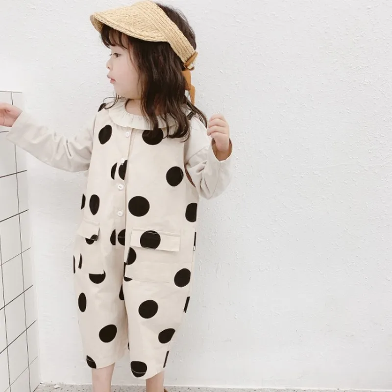 

Summer New Wave Point Printing Girls Jumpsuit Loose Overalls for Children Bib Short Pants Big Pocket Kid Clothes Baby Overalls