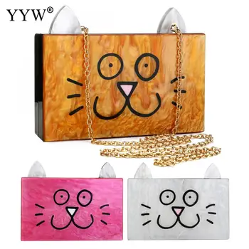 

Cute Cartoon Cat Acrylic Fashion Design Party Dinner Clutch Bag Ladies Chain Shoulder Bag Handbag Crossbody Mini Messenger Bag