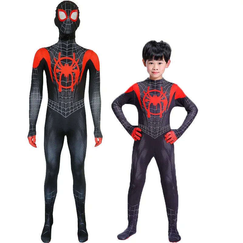 

New 2018 Kids Spider-Man Into the Spider-Verse Miles Morales Cosplay Costume Zentai Spiderman Pattern Bodysuit Suit Jumpsuits