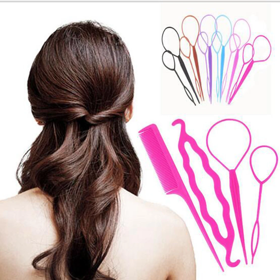 

4Pcs Hair Twist Styling Clip Stick Bun Donut Maker Braid Tool Set Hair Accessory 5Colors Available Hair Accessory
