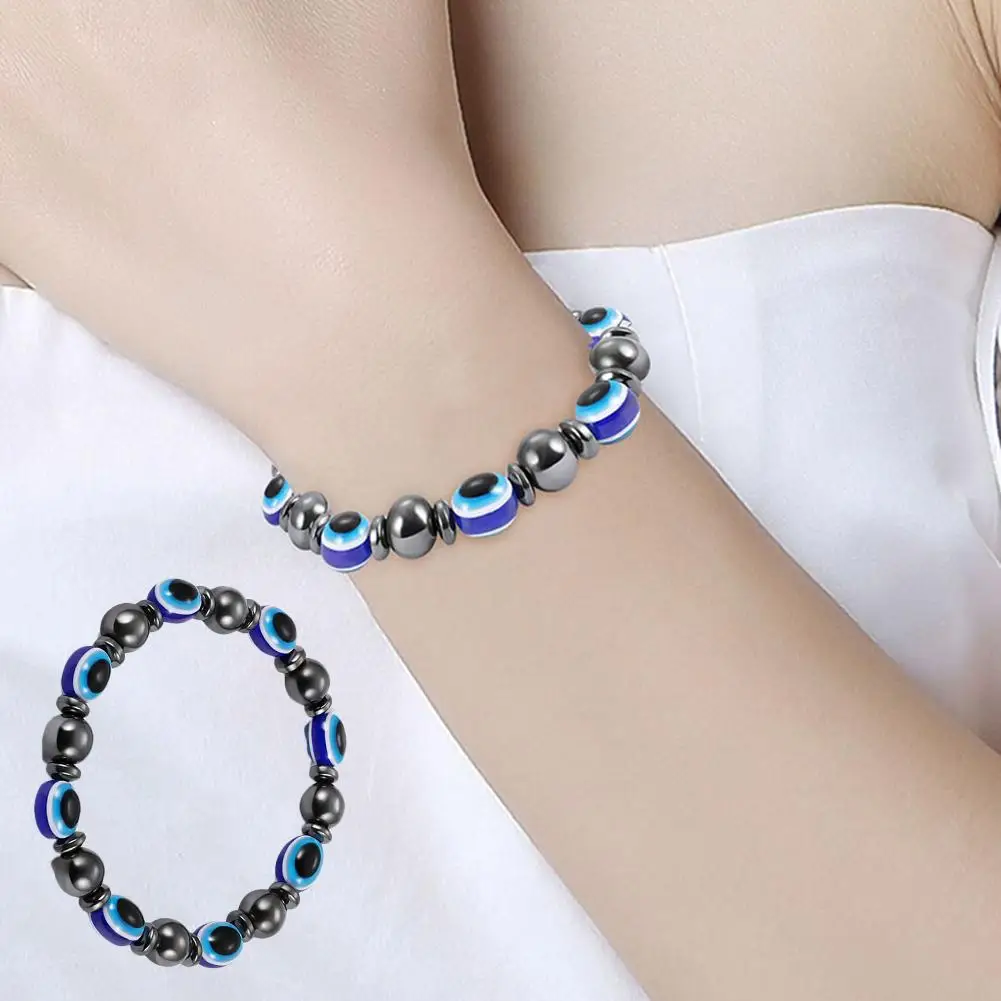 Модные здоровья энергии похудения браслеты для женщин Магнитный гематит эластичный браслет синий Злой Глаз бусина удача ювелирные изделия