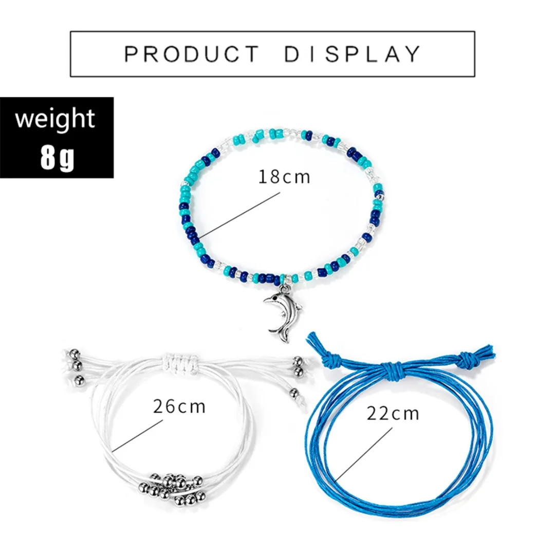 Boho Bangle Dolphin Pineapple Shell Bracelet for Women Fashion Mini Beads Rope Braided Bracelet Set Summer Bohemia Jewelry