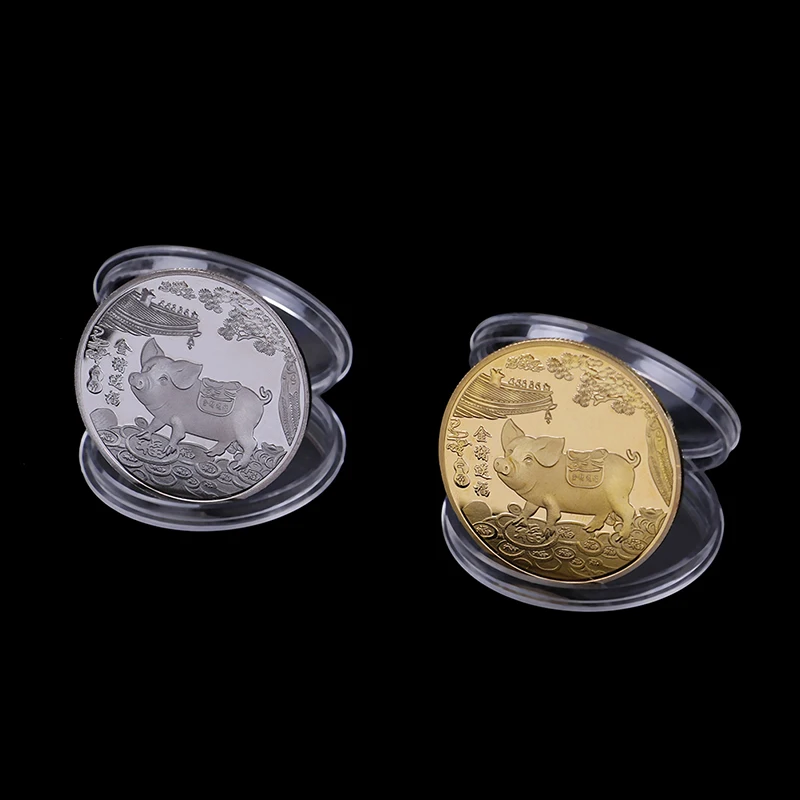 

Good Fortune 2019 Fu Pig Commemorative Coin Year of Pig Delivers Money Coins Collection New Year Gift Gold Plated Home Car Decor