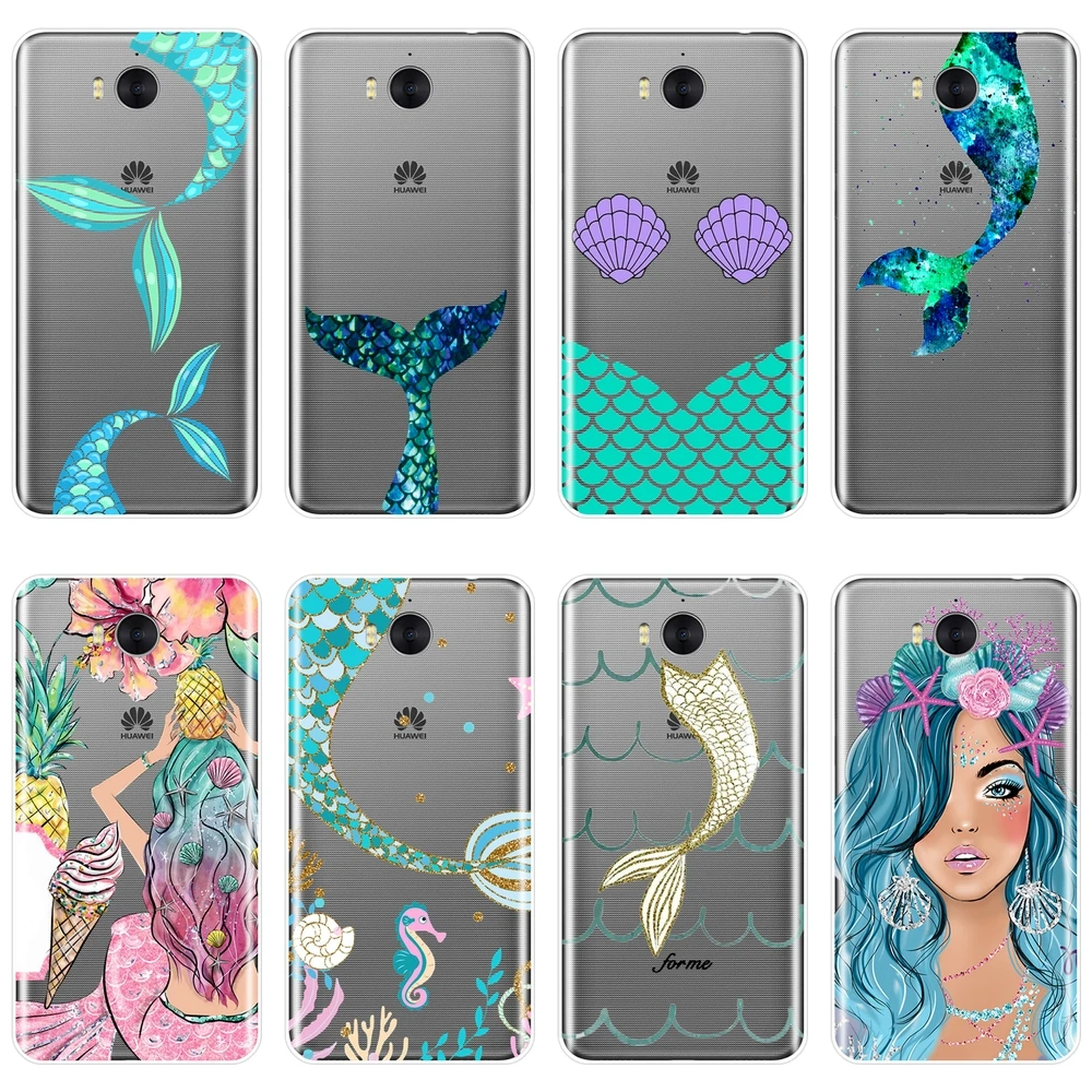 Мягкий силиконовый чехол для телефона huawei Y3 Y5 Y6 Y7 2017 II Pro Mermaids Girl Fish задняя крышка