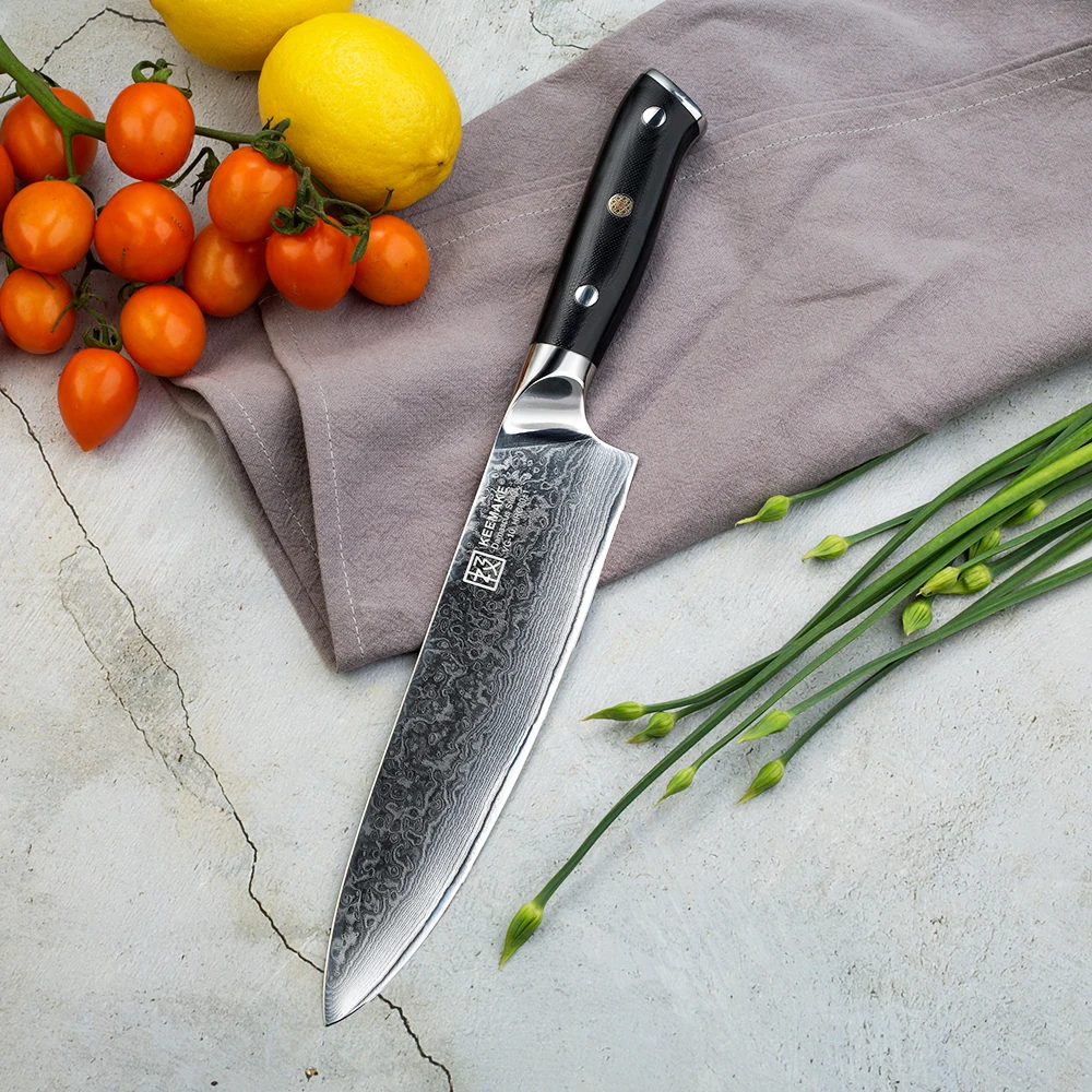 KEEMAKE 8 шт. набор кухонных ножей шеф-повара утилита Santoku стейк ножи дамаск VG10 стальное ядро острое лезвие G10 Ручка режущие инструменты