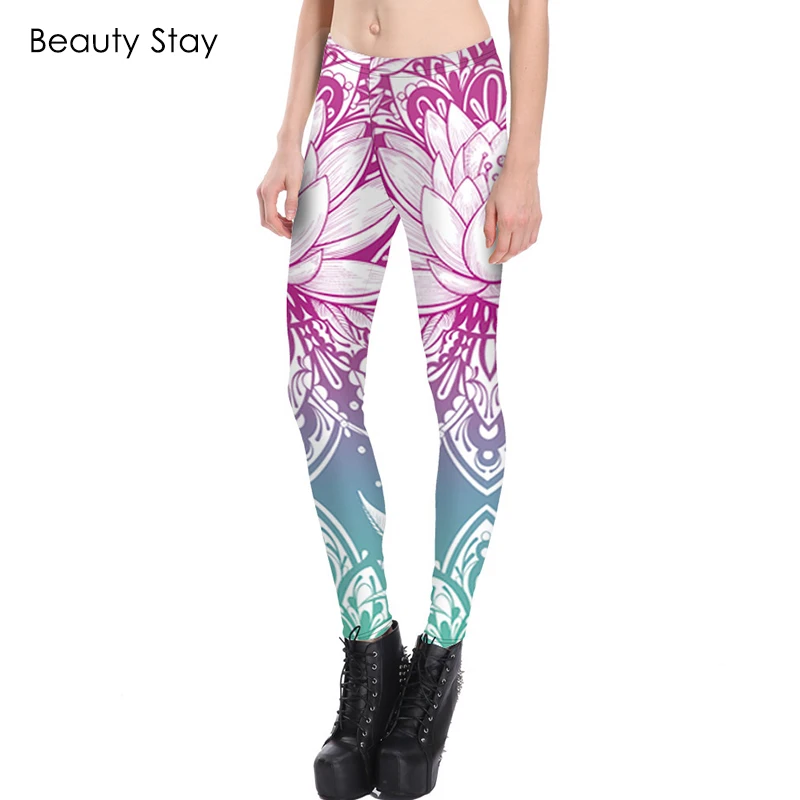 

Beauty Stay Women Leggings Printed Pattern Polyester High Waist Slim Skinny Pencil Pants Push Up Workout Winter Legging
