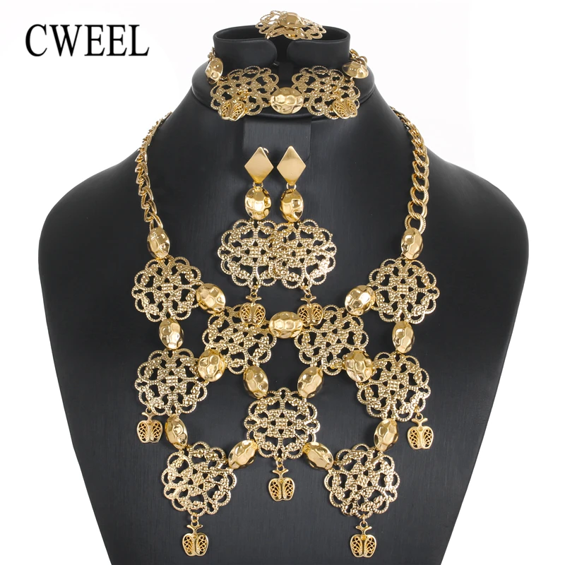 

CWEEL Jewelry Sets Luxury African Jewelry Set For Women Costume Turkish Ethiopian Bridal Nigerian Beads Wedding Jewelry Set