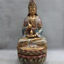 S00214 27 Тибет Бронзовый Перегородчатые кван юн Бодхисаттва Гуаньинь Будды Лотоса Ваза Статуя