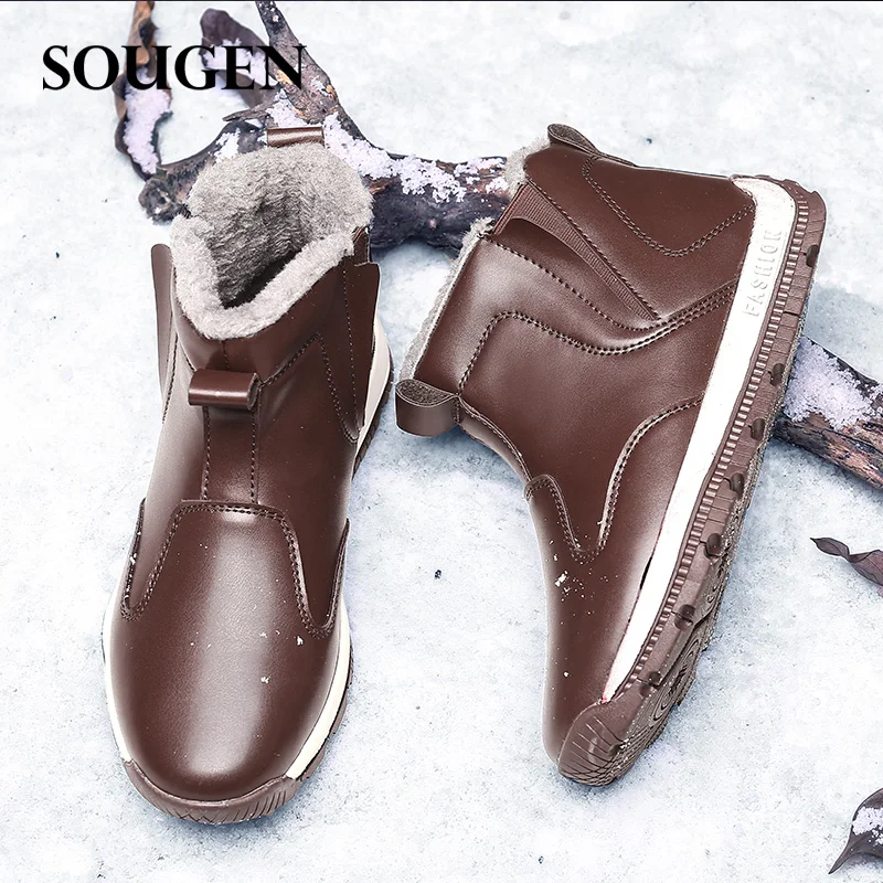 

Snow Boots for Men Leather Male Shoes Adult High Top Casual Outdoor Mens Winter Shoe with Fur Bot Plus Large Big Size 48 Plush