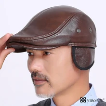 Мужская шапка из натуральной кожи, зимняя кожаная шапка для взрослых, теплая шапка для папы, мужская шапка в ковбойском стиле, теплая шапка с защитой ушей, B-8382