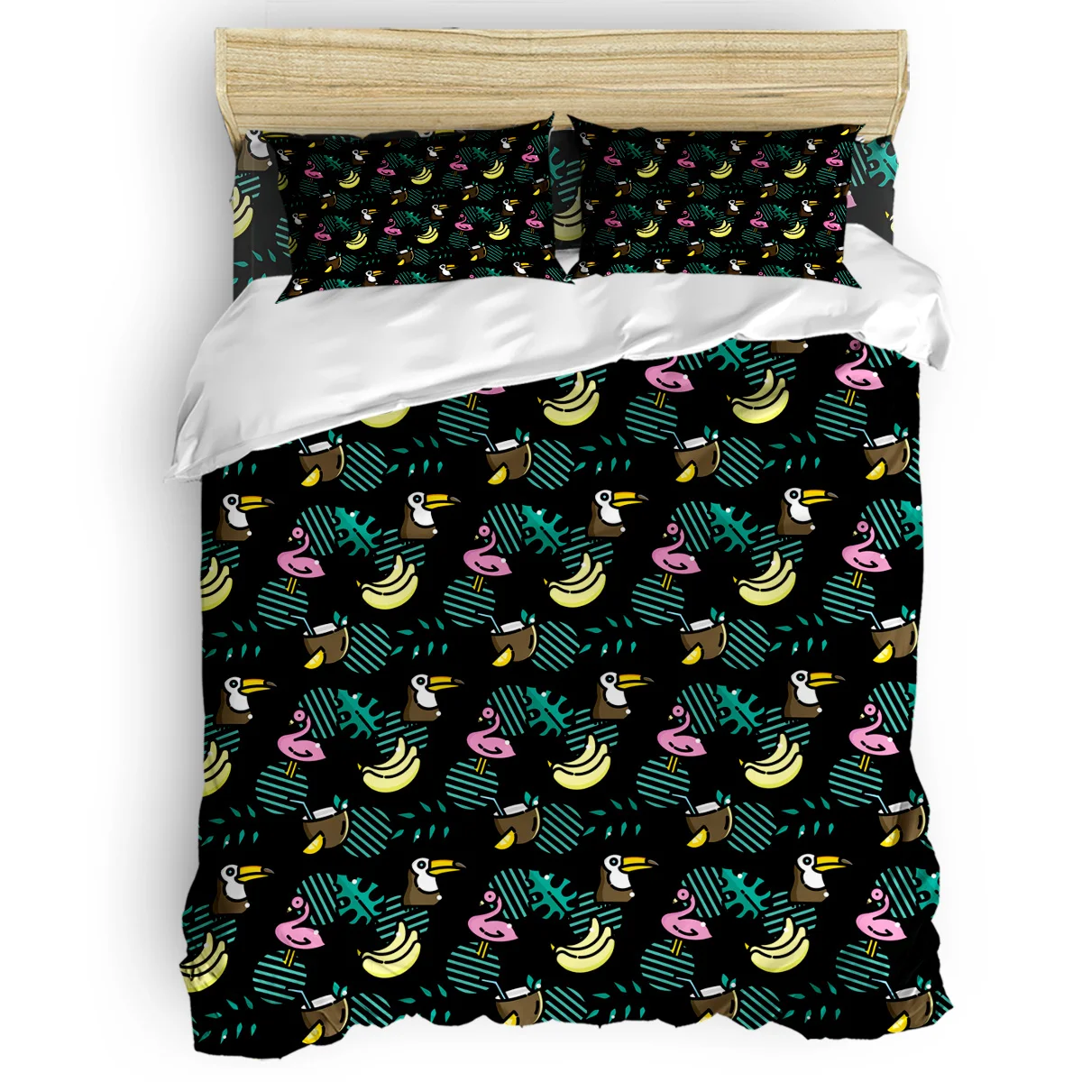 

Tropical Plants Bananas And Flamingos Decor Duvet Cover Set