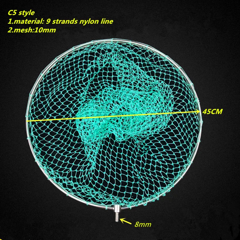 solid ring 9 strand strong nylon line D20cm-45cm landing net of head fishing net outdoor fishing network turck net dip net tool