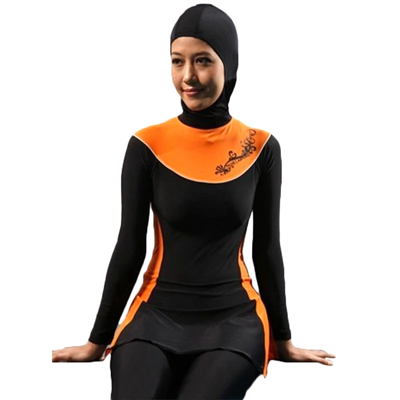Скромные купальники полный охват исламские купальники бикини с высоким воротом Женщины мусульманин купальники женские купальные костюмы хиджаб купальник - Цвет: Черный