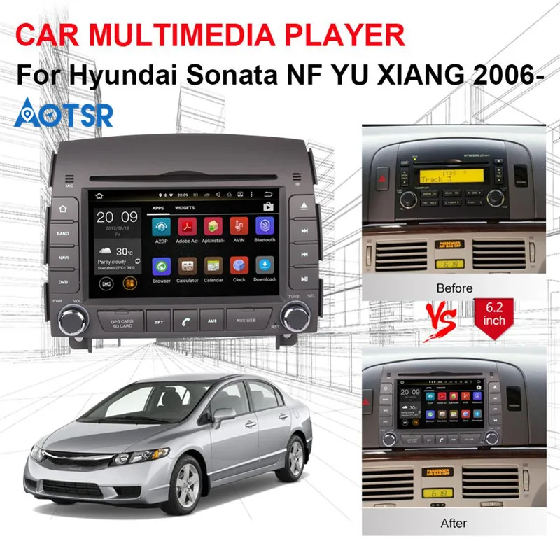 Discount Android 9.0 Car DVD Player GPS Navigation Auto Radio Stereo for HYUNDAI SONATA NF YU XIANG 2004-2008 HeadUnit IPS 8 Core 4+32GB 2