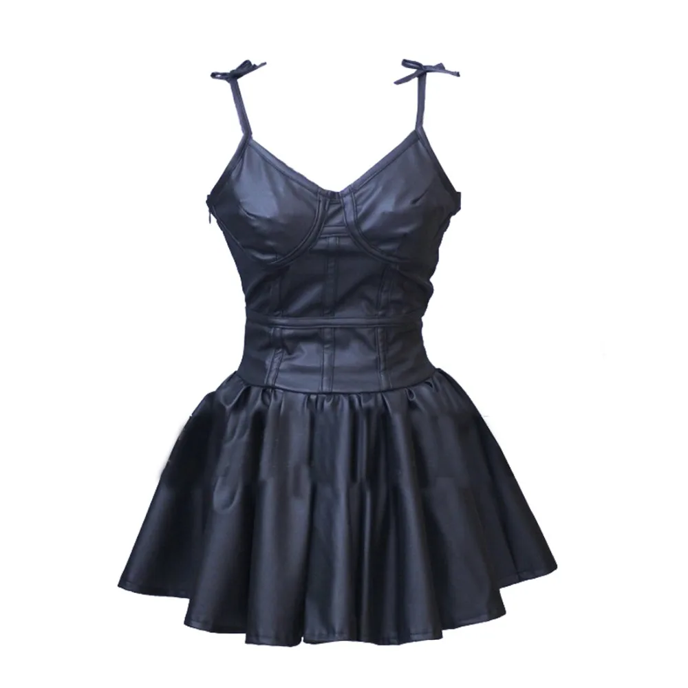 

2016 Anime Future Diary Mirai Nikki Gasai Yuno Cosplay Costume Anime Black Faux Leather Dress Customized