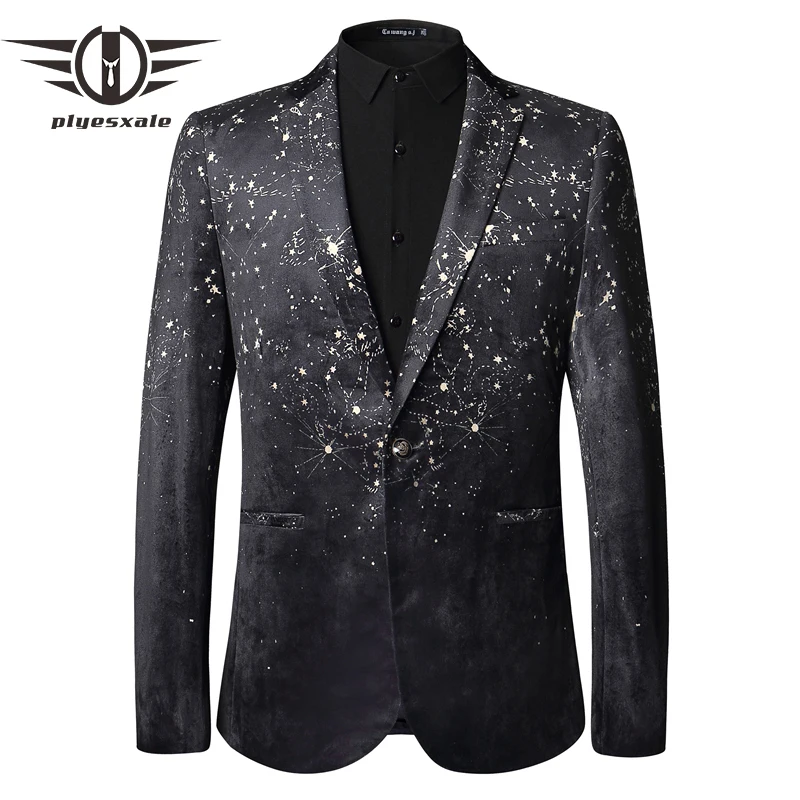 

Plyesxale Casual Men Blazers 2018 Autumn Black Velvet Blazer Jacket Slim Fit Single Button Prom Stage Wear Brand Clothing Q39