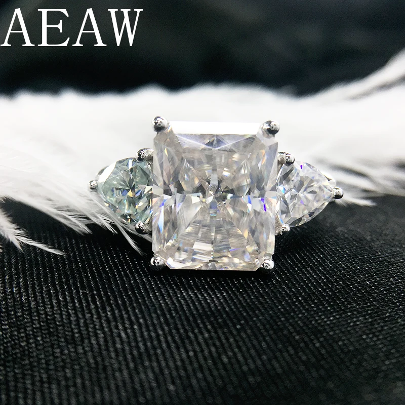 Обручальное кольцо AEAW 7ct с сияющей огранкой Муассанит 1.60ct триллион муассанитов юбилейное кольцо Твердое 14K белое золото для женщин