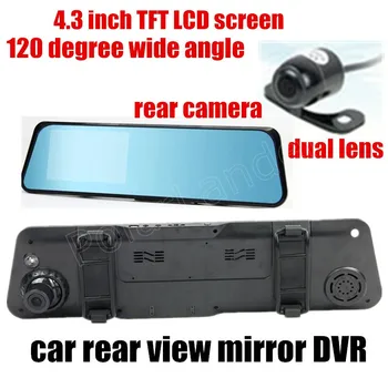 

front 120 degree and back 170 degree wide angle dual lens New hot Car rearview mirror DVR video recorder 4.3 inch TFT screen