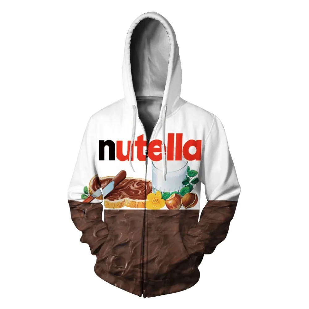 N-olsollo Harajuku Nutella, 3D принт, толстовка с капюшоном на молнии, женские пуловеры, толстовки с капюшоном, длинный рукав, тонкий флисовый Топ, женская одежда