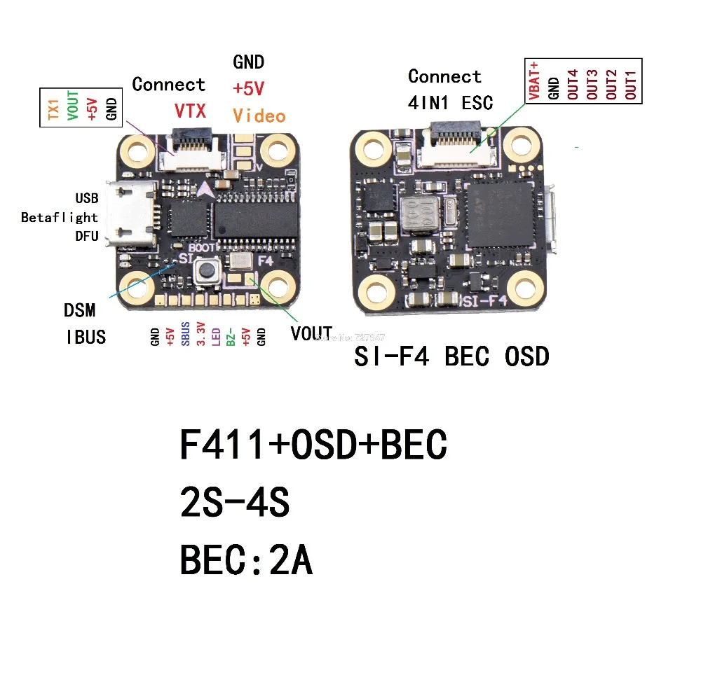 Flytower SIF4 F4 полета Управление w/BEC 2A ESC BS-13A 13A 2-4S 4IN1 ESC+ SIVTX-5840 25/100/200 мВт Передатчик серверный компьютером с экранным меню настройки