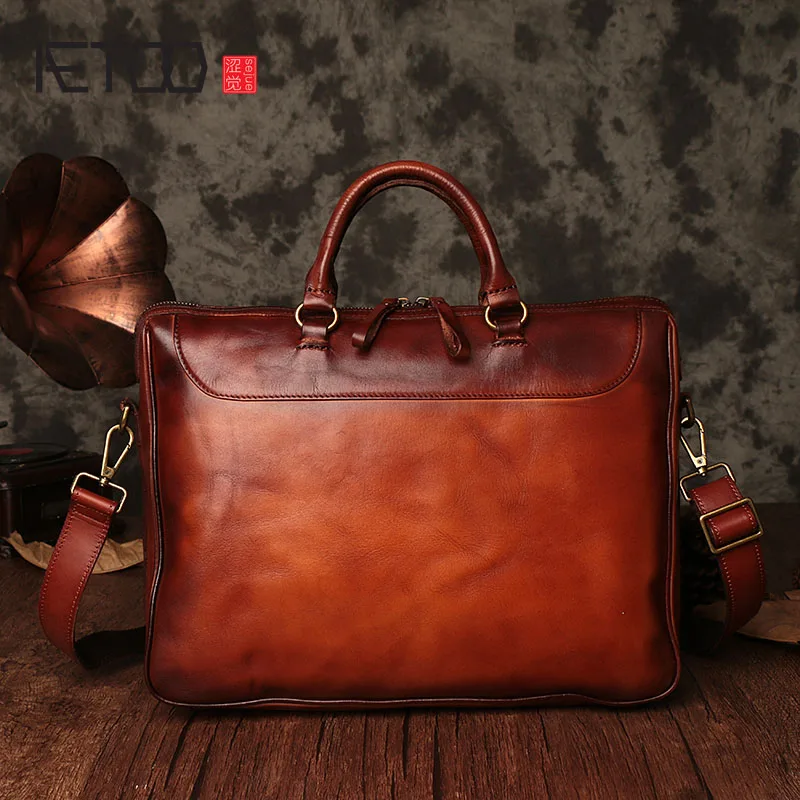 Aetoo Große 1 Kapazität Leder Importiert Pflanzlich Retro Handtasche Aktentasche Compu Männer Handgemachten Querschnitt Casual Gegerbtem r6qwn4rpS