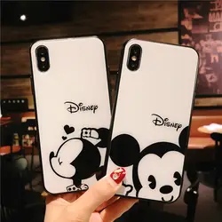 Закаленное стекло disney Микки чехол для телефона для Iphone 6 6 S 7 8 Plus X XR XS MAX защитный Телефон задняя крышка fundas Капа coque