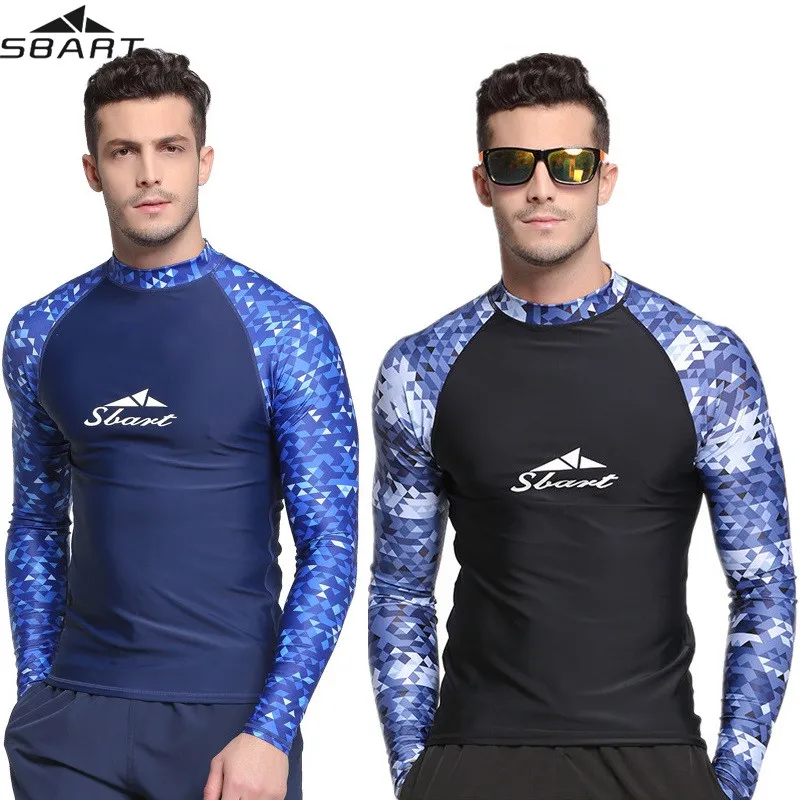 SBART-Quick Drying Mens Rash Guard Surf T-Shirt Long Sleeve Beach Swimwear Anti-UV Diving Suit Kitesurf Snorkeling Surfing Shirt