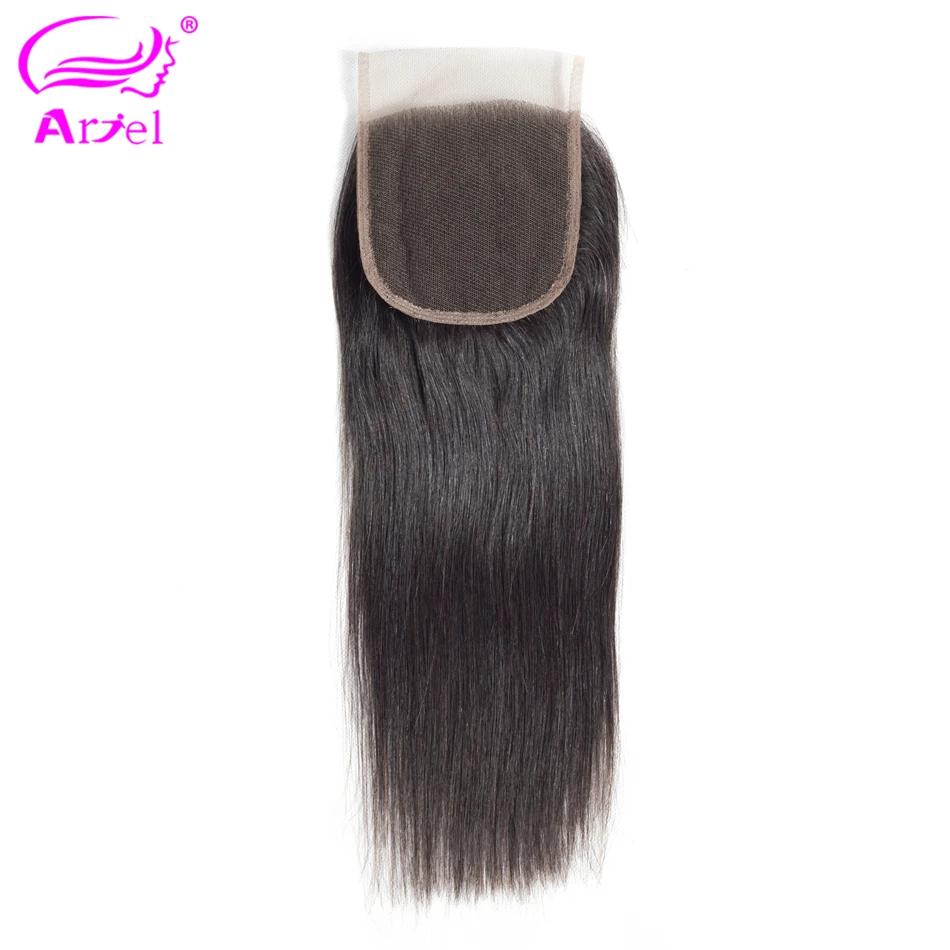 Ариэль индийские волосы прямые 4*4 Кружева закрытие натуральный цвет человеческих волос бесплатно/средний/три части не Реми волос