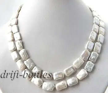 

2Strands 18'' 10mm Rectangle White Coin Freshwater Pearl Necklace >Dongguan girl Store free shipping