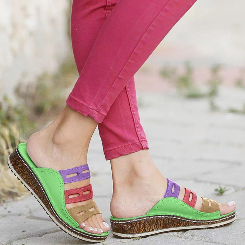 2019 Women's fashion plus size gladiator sandals ladies casual wedge with color matching platform sandals slippers 40J2 (6)