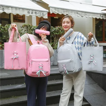 

Fashion School bags Girls Canvas Backpacks 3Pcs/Set Bow streamer Casual Children School Bags for Teenagers Girls School Backpack
