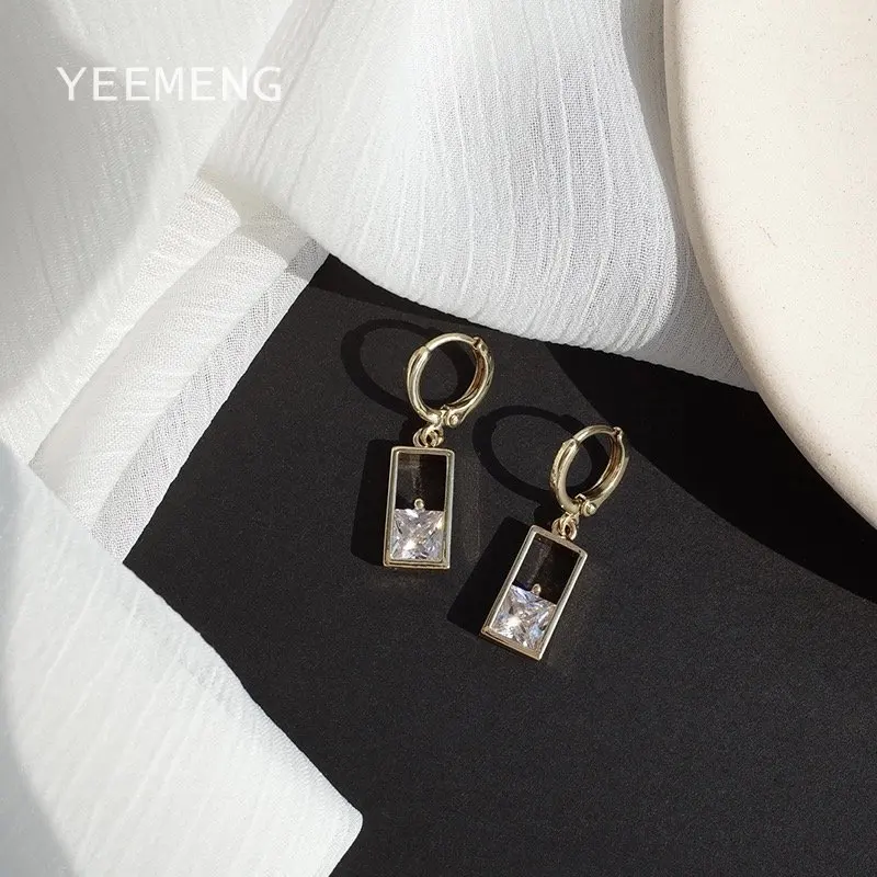 

YEEMENG Korean New Gold Color minimalist Square metal Drop Earrings Simple zircon micro-inlaid Dangle earrings Bijoux