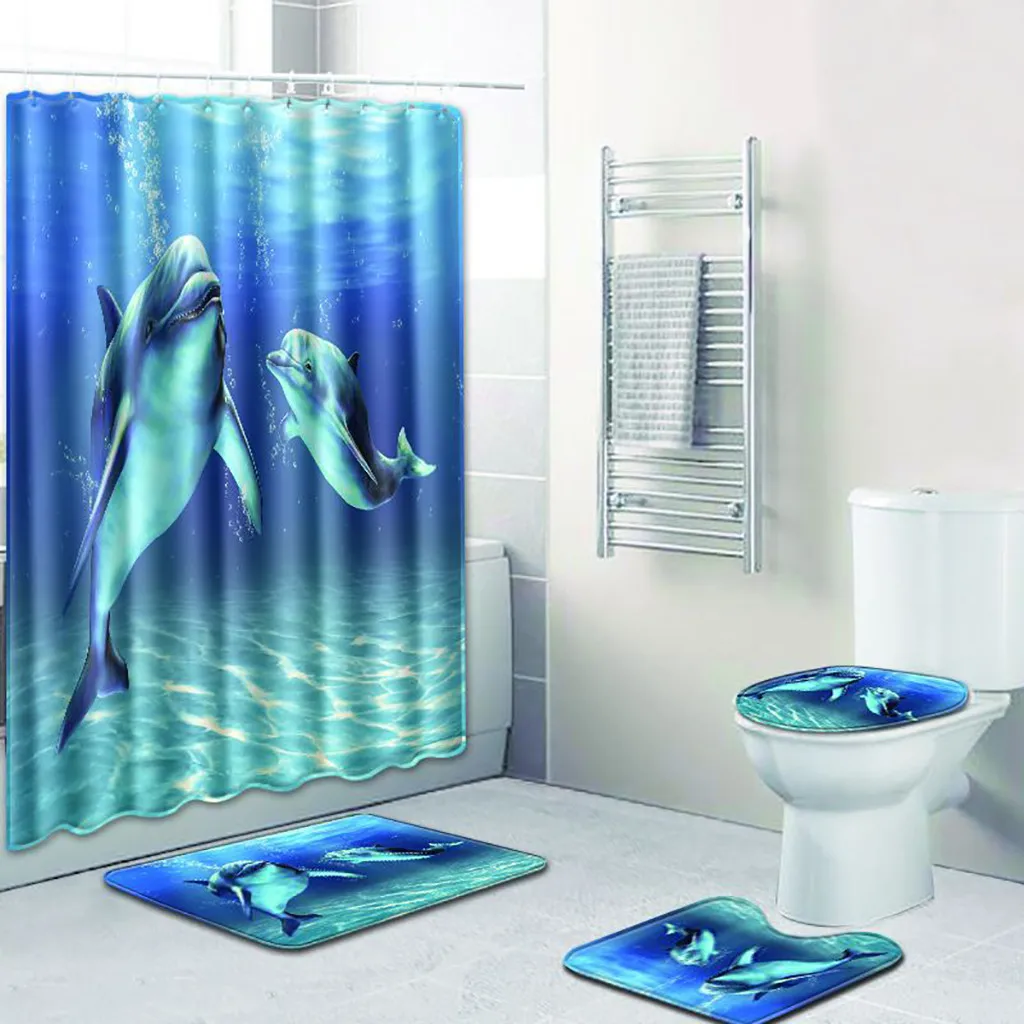 

4PCS Non Slip Non-toxicToilet Polyester Cover Mat Set Bathroom Shower Curtain Waterproof Simple Bathroom Curtain 2019 #X