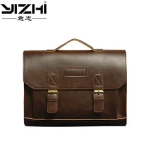 YIZHI Brand Men's Briefcase Handbag Crazy Horse Pu Leather Messenger Travel Bag Business Men Tote Bags Man Casual Crossbody Brie crazy horse pu leather men bags business men s briefcase vintage shoulder messenger bags travel fashion brand new