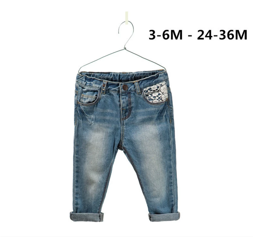 Брендовая модная одежда для малышей джинсы для девочек Хлопковые Штаны для маленьких девочек Джинсы для новорожденного, размер: от 3 до 24 месяцев