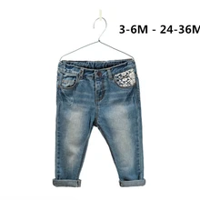 Брендовая модная одежда для малышей джинсы для девочек Хлопковые Штаны для маленьких девочек Джинсы для новорожденного, размер: от 3 до 24 месяцев