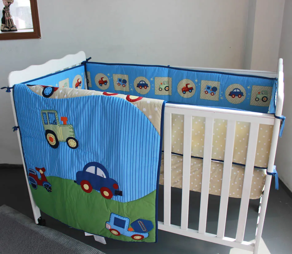 3d Stereo Broderie Bleu Voitures 6 Pieces Bebe Garcon Lit Lit Bebe Ensemble De Literie Quilt Bumper Equipee Feuille Bebe Literie Aliexpress