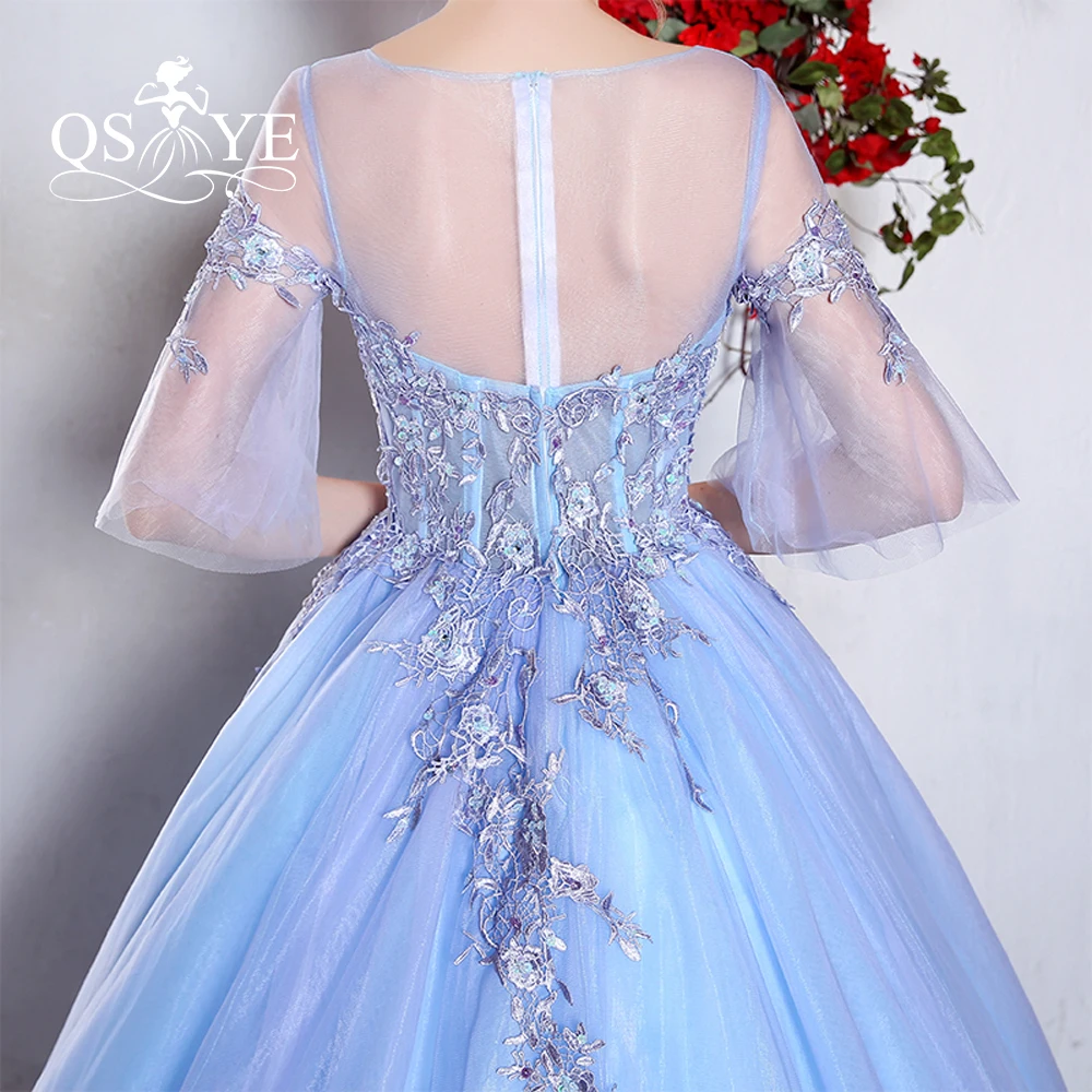 Новое Пышное Бальное платье для выпускного из тюля платья 2018 Vestido De Fiesta Sheer О-образным вырезом Половина рукава Кружева Формальное вечернее